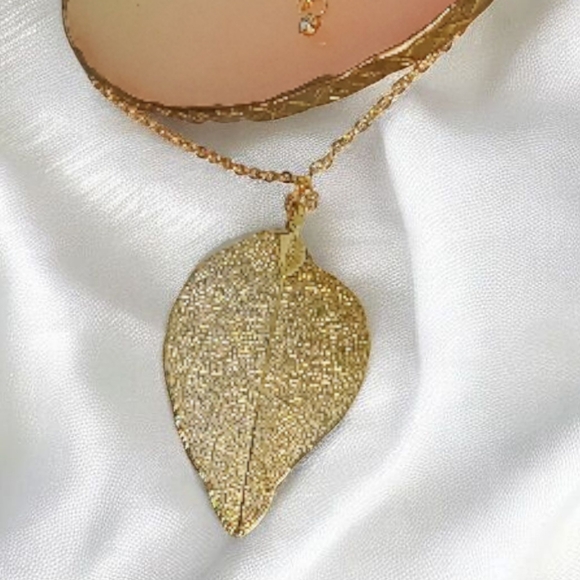 Hand Crafted Jewelry - Gold Leaf Pendant Necklace Earth Art Modern Retro Glam New Age Grunge Whimsygoth
